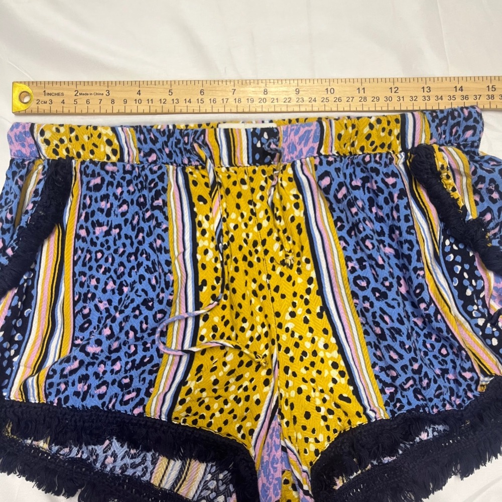 Peter‎ Alexander Mixed Animal Print Pajama Shorts Blue Yellow Fringe Medium - Picture 4 of 6